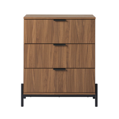 Mid-Century 3-Drawer Chest with Reeded Drawer Fronts, Mocha