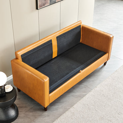 Modern Mid-Century Vegan Leather Sofa （Mocha）