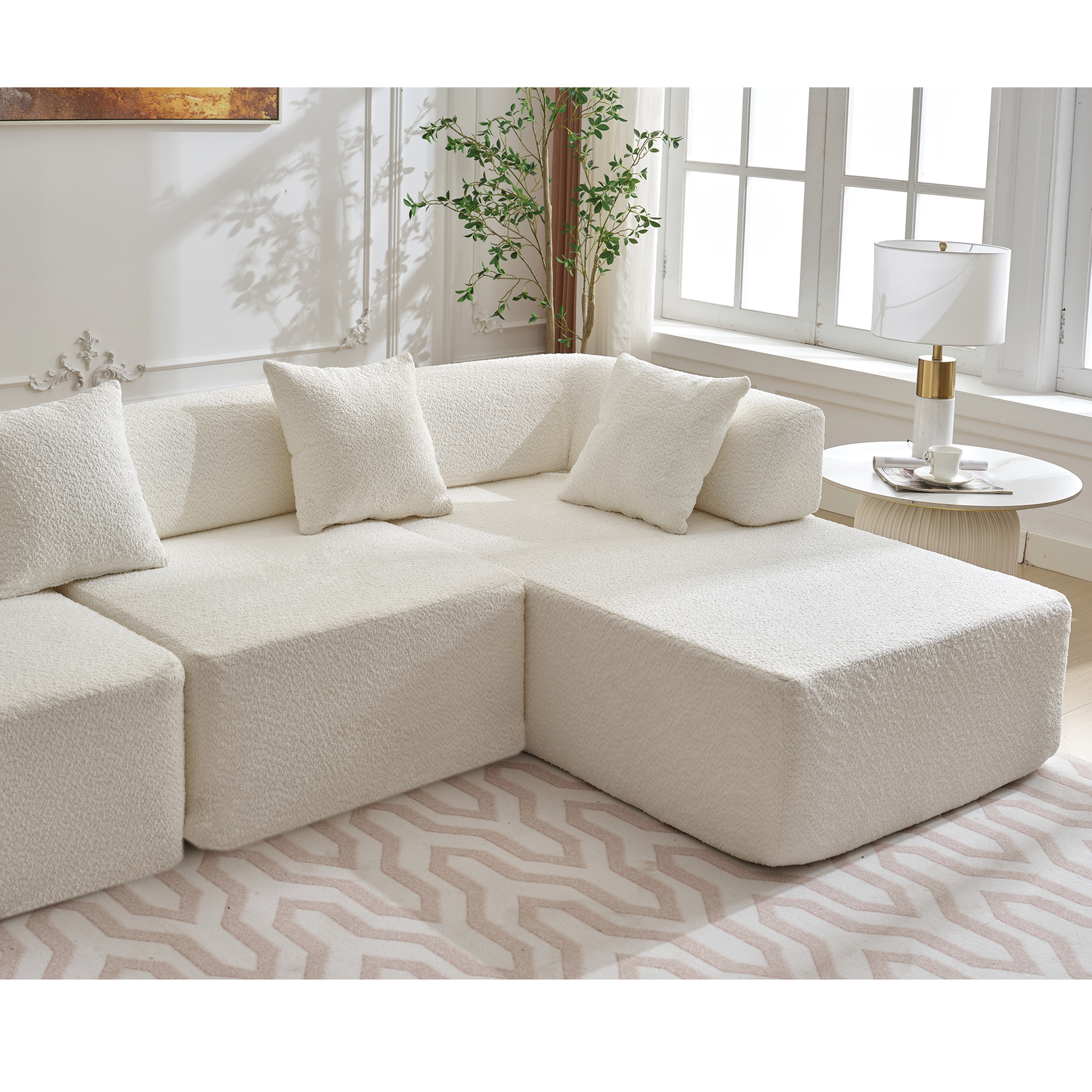 [NEW ARRIVED] [VIDEO PROVIDED]Modern Minimalist 140" L-Shape Couch ,No Assembly Required,Boucle,Modular Sofa ,Couch with Chaise,Free Combination Foam-Filled Sofa, 4 Seats,White