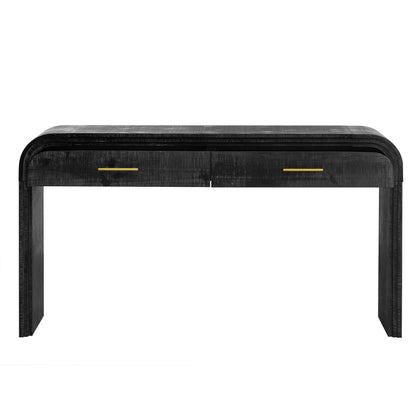 TREXM Unique Retro Silhouette Console Table with Open Style, Two Top Drawers for Entrance, Dinning Room, Living Room (Antique Black)