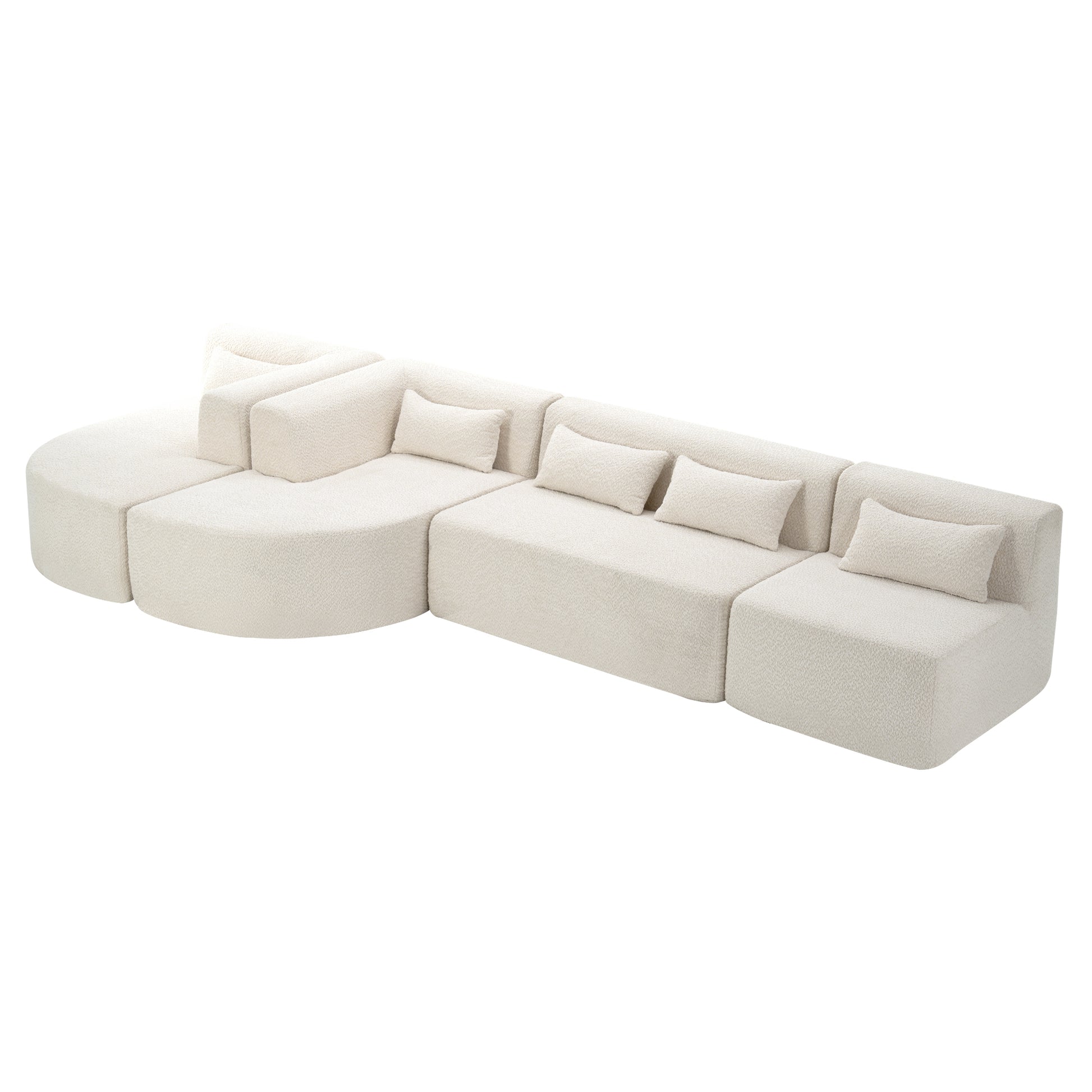 143.7" Upholstered Sofa Free-combined Sofa Couch with Two Chaise Lounge and Five Back Pillows for Living Room, Beige