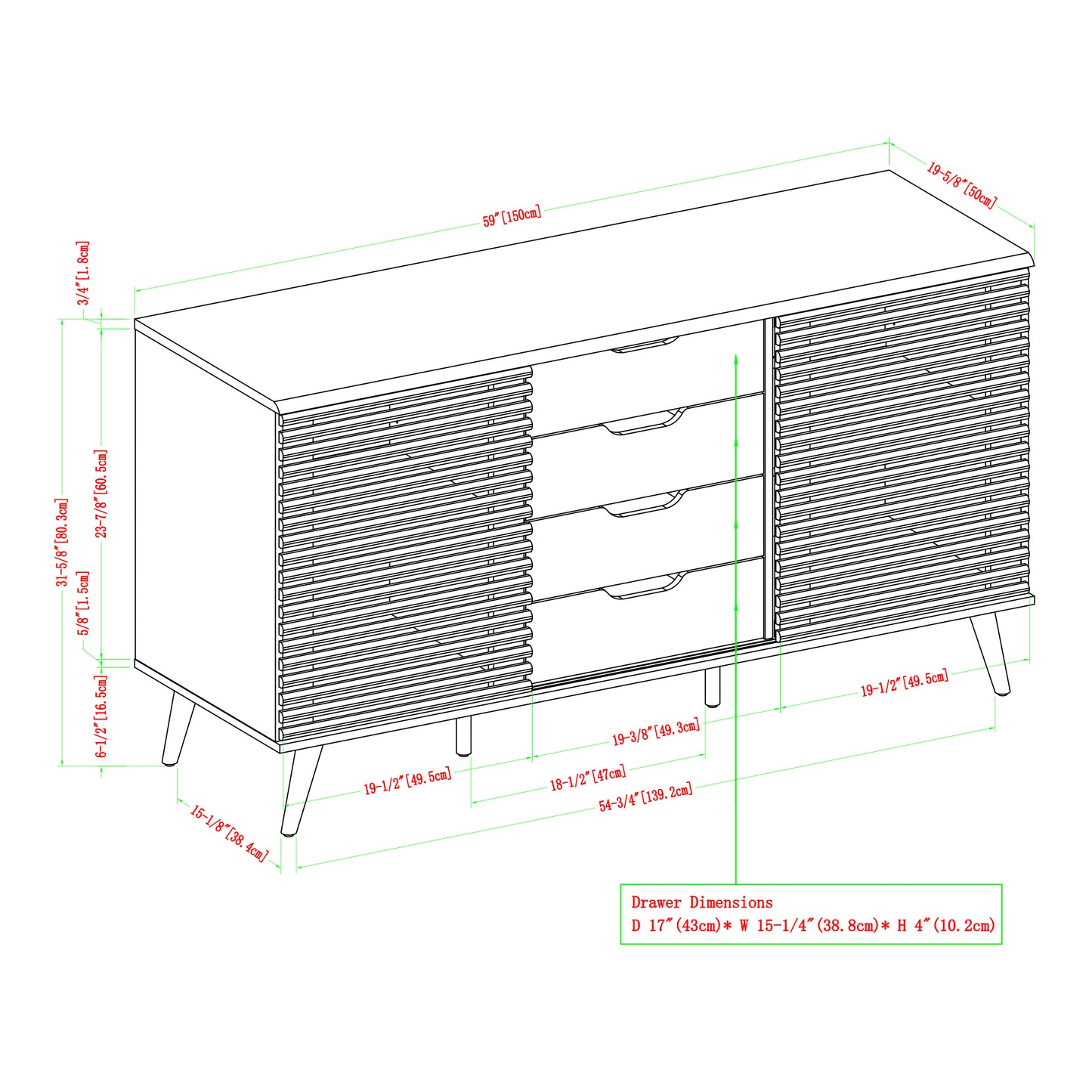 Contemporary Sliding Slat-Door Sideboard - Ebony/Slate Grey