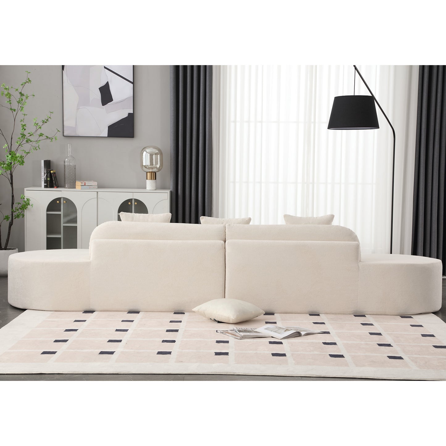 [NEW ARRIVED] [VIDEO PROVIDED] Modern curved combination sofa, terrycloth fabric sofa, minimalist sofa in living room, apartment, no assembly required, three  pillows,Beige