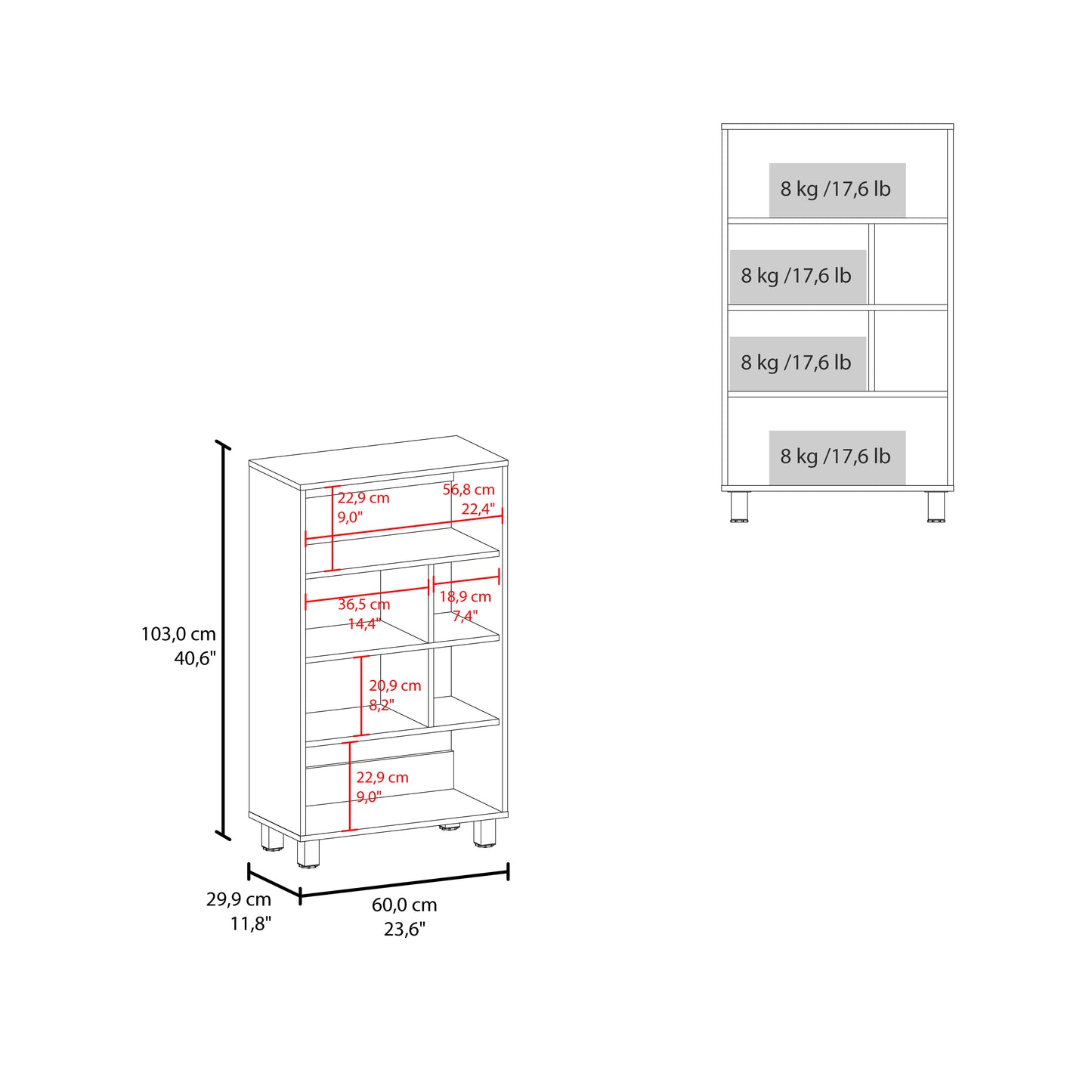 Bellagio 40" Tall Four-Tier Shelf Base Cabinet with 6 Cubbies White