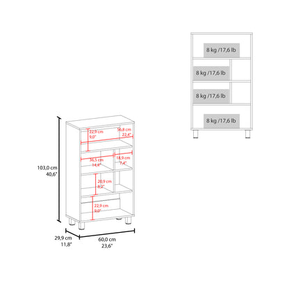 Bellagio 40" Tall Four-Tier Shelf Base Cabinet with 6 Cubbies White