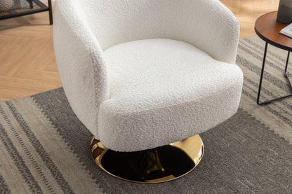 048-Chenille Fabric Accent Swivel Chair With Gold Metal Round Base,White