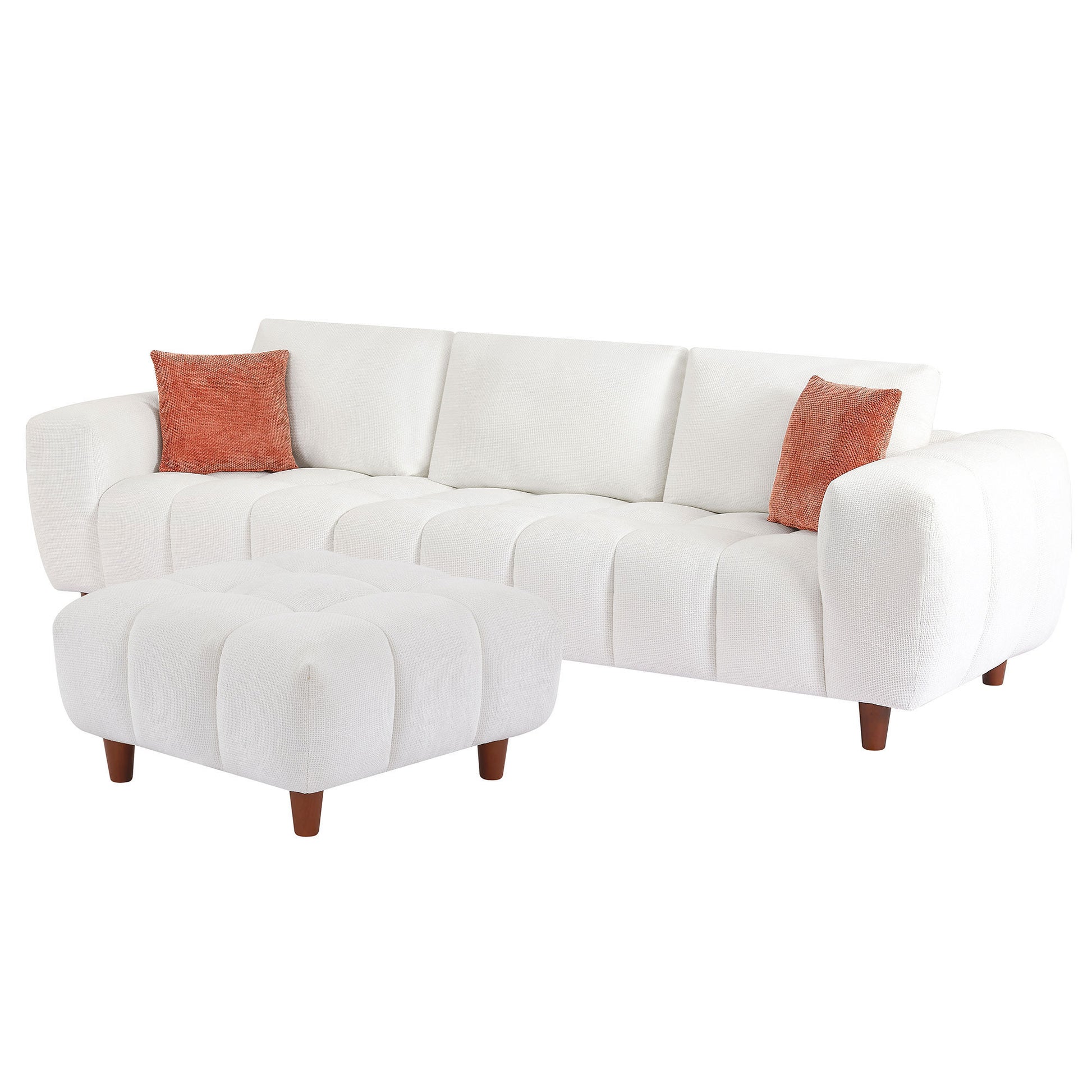 Convertible Sectional Sofa Couch, L Shaped Sofa with Fabric Couch,Modern Design Cream Style Marshmallow Sofa for Living Room and Office,White