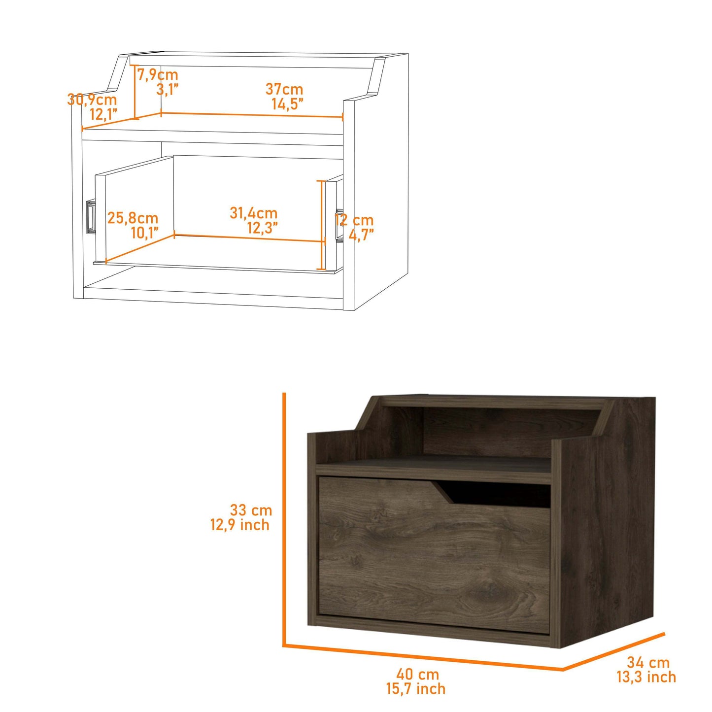 Nolan Dark Brown Dual-Shelf Display Floating Nightstand