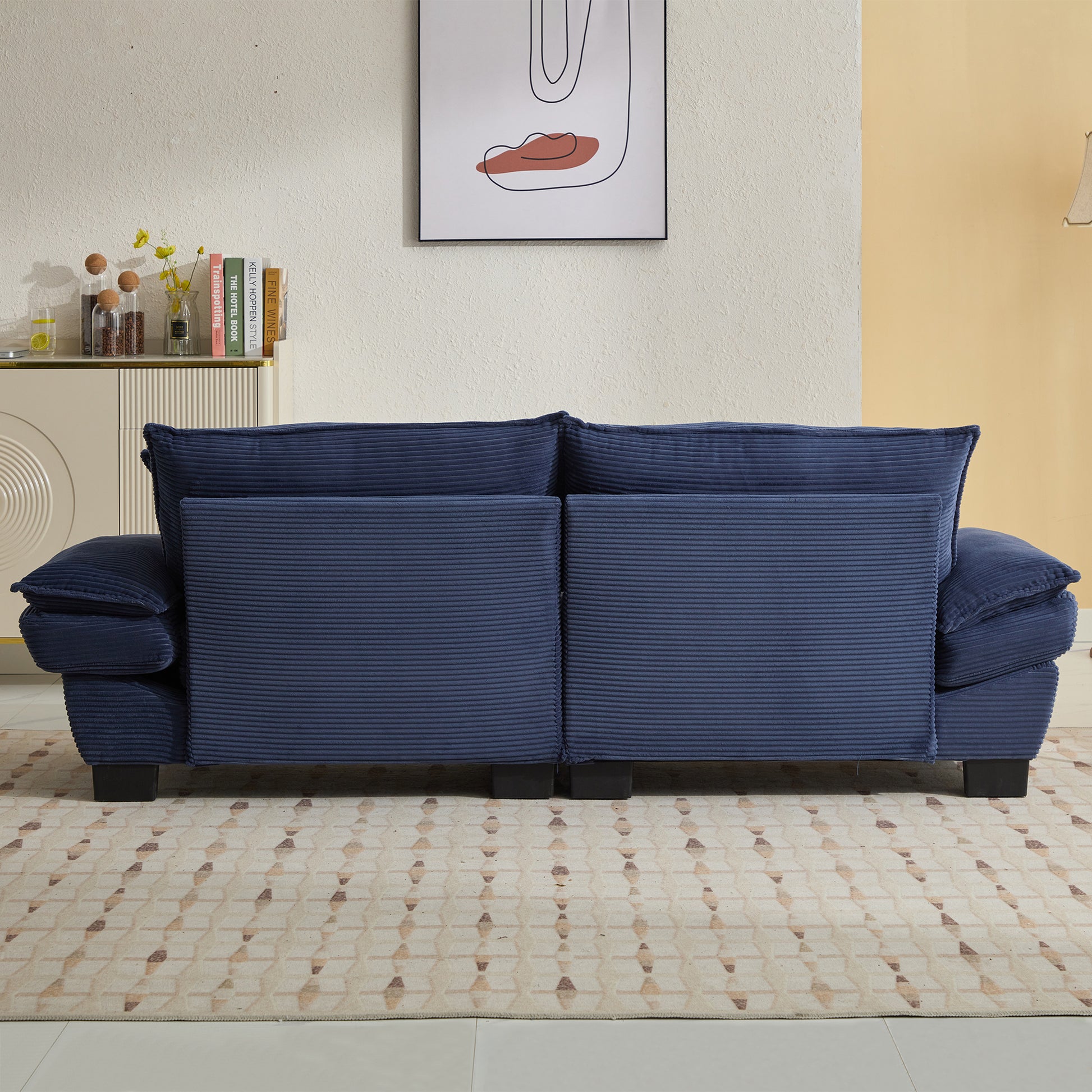 Corduroy Sofa Sleeper Couch Loveseat Sofa with Pillows Comfy Upholstered Deep Seat Sofa for Bedroom,Living Room,Apartment,Office,Dorm-Blue Corduroy