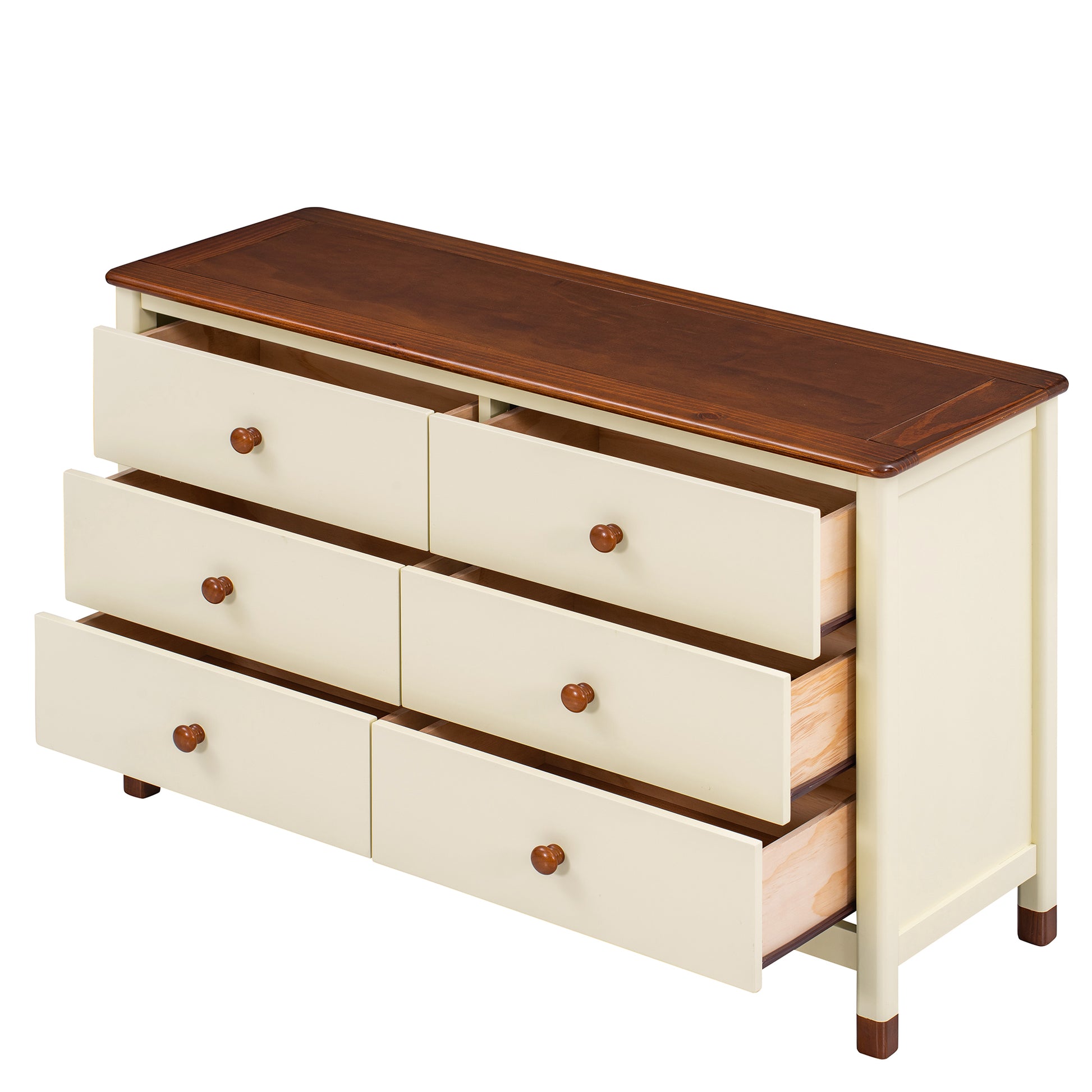 Wooden Storage Dresser with 6 Drawers,Storage Cabinet for kids Bedroom,Cream+Walnut