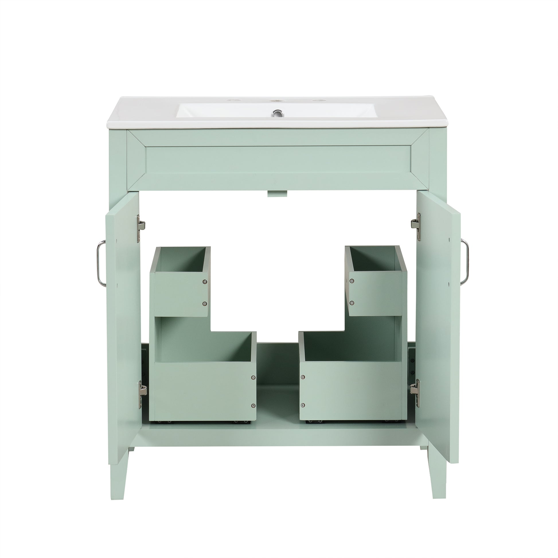 30" Bathroom Vanity with Sink, Multi-functional Bathroom Cabinet with Doors and Drawers, Solid Frame and MDF Board, Green