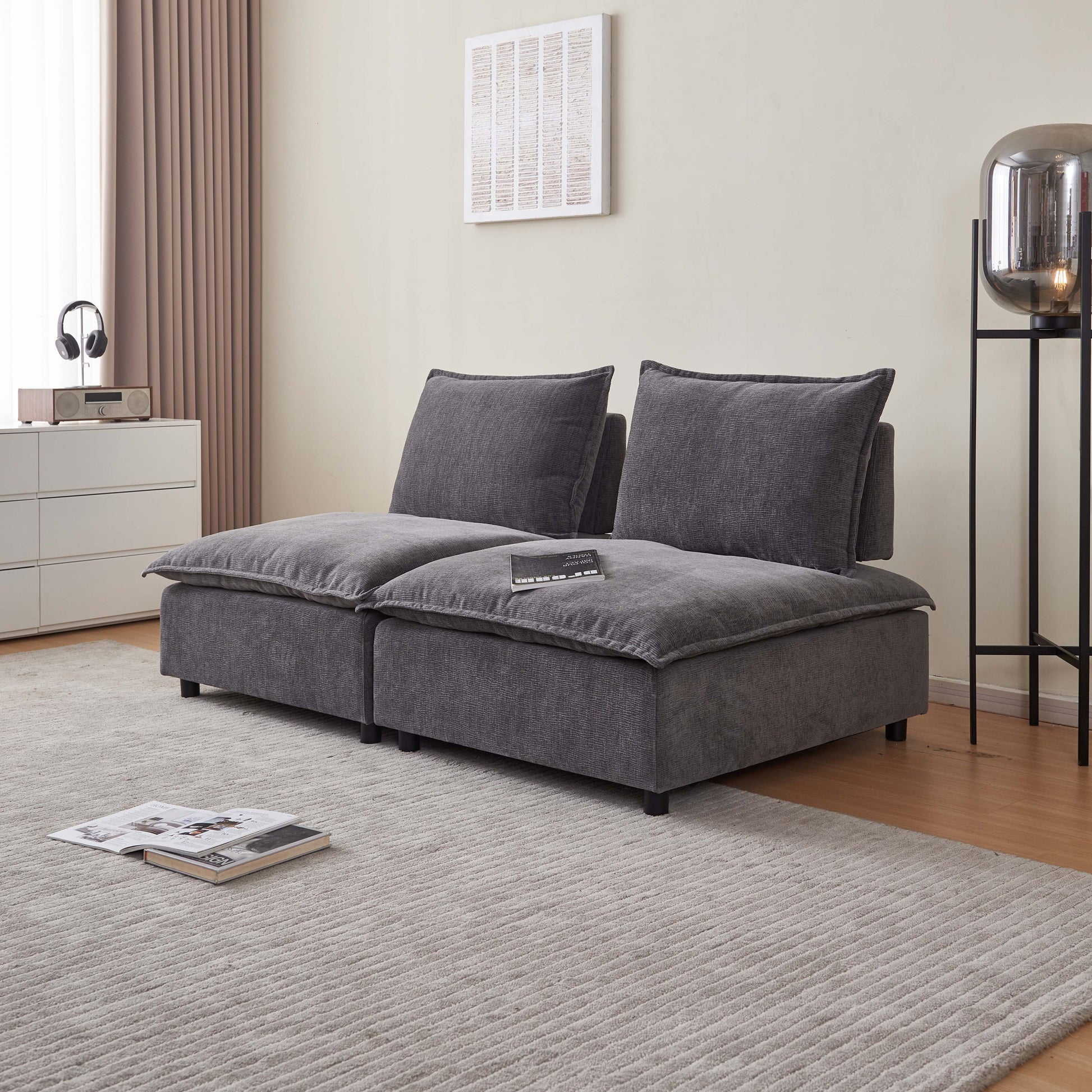 Modern 2-Seater Armless Sofa Couch for Living Room - Modular Design, Ultra-Soft Chenille Fabric, Easy Assembly, Sturdy Frame, Stylish and Comfortable - Perfect for Apartments