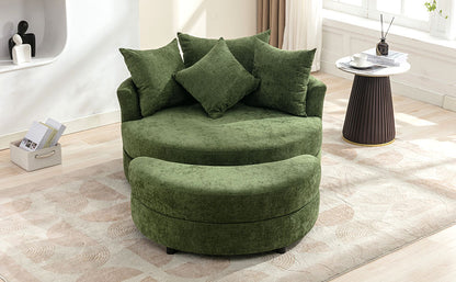 Orisfur. 360° Swivel Accent Barrel Chair with Storage Ottoman & 4 Pillows, Modern Chenille Leisure Chair Round Accent for Living Room, Green