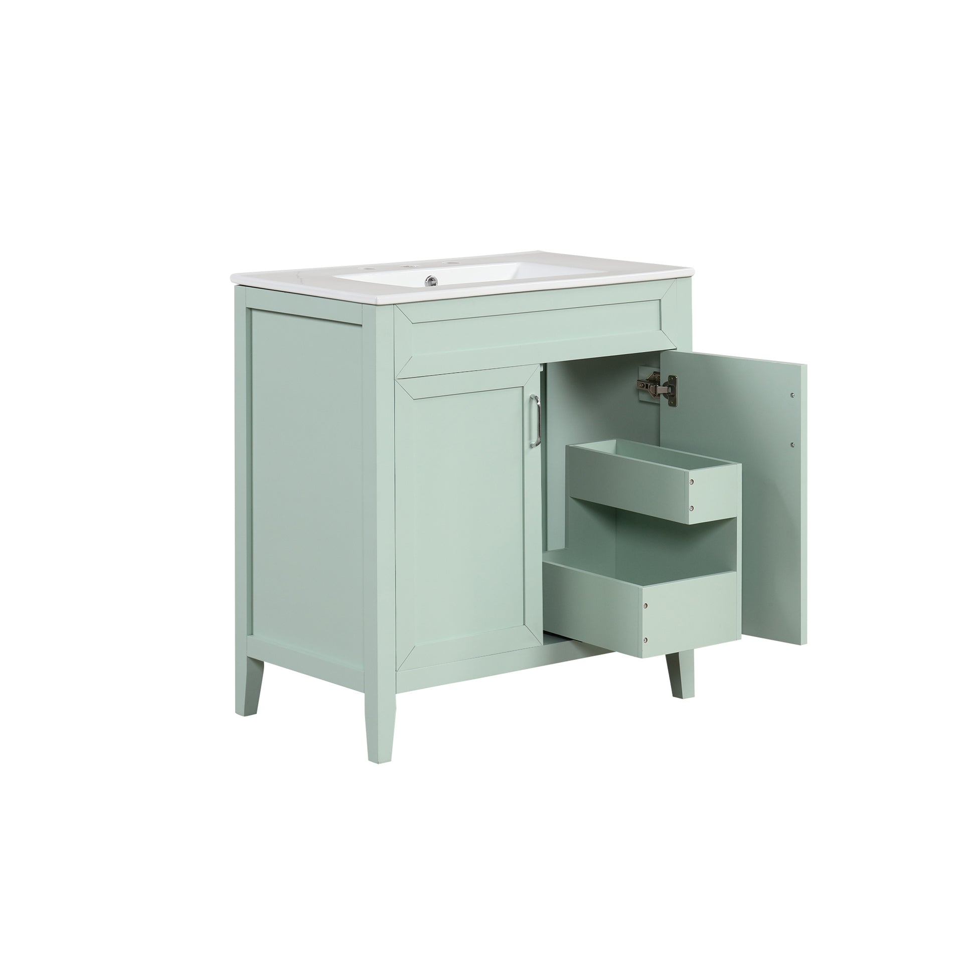 30" Bathroom Vanity with Sink, Multi-functional Bathroom Cabinet with Doors and Drawers, Solid Frame and MDF Board, Green