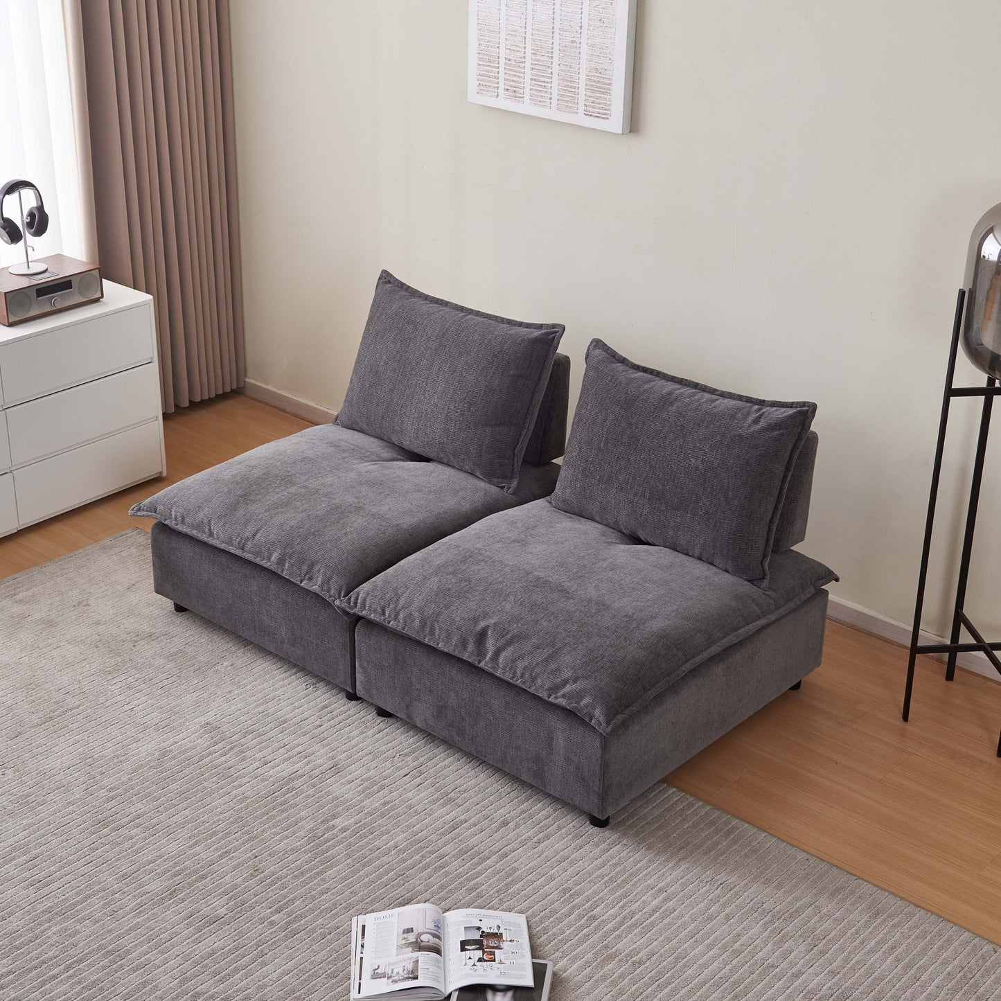 Modern 2-Seater Armless Sofa Couch for Living Room - Modular Design, Ultra-Soft Chenille Fabric, Easy Assembly, Sturdy Frame, Stylish and Comfortable - Perfect for Apartments