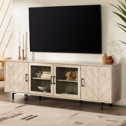 Modern Scandinavian 4-Door Herringbone 70" TV Stand for TVs up to 80" - Birch