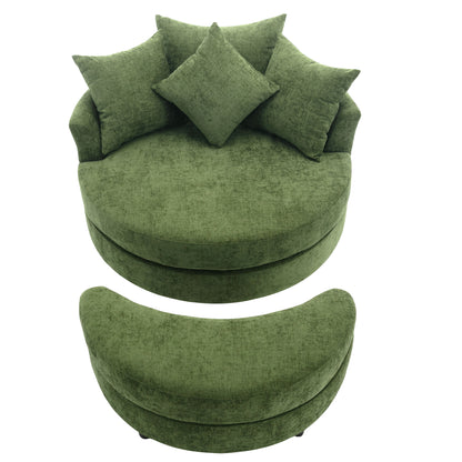 Orisfur. 360° Swivel Accent Barrel Chair with Storage Ottoman & 4 Pillows, Modern Chenille Leisure Chair Round Accent for Living Room, Green