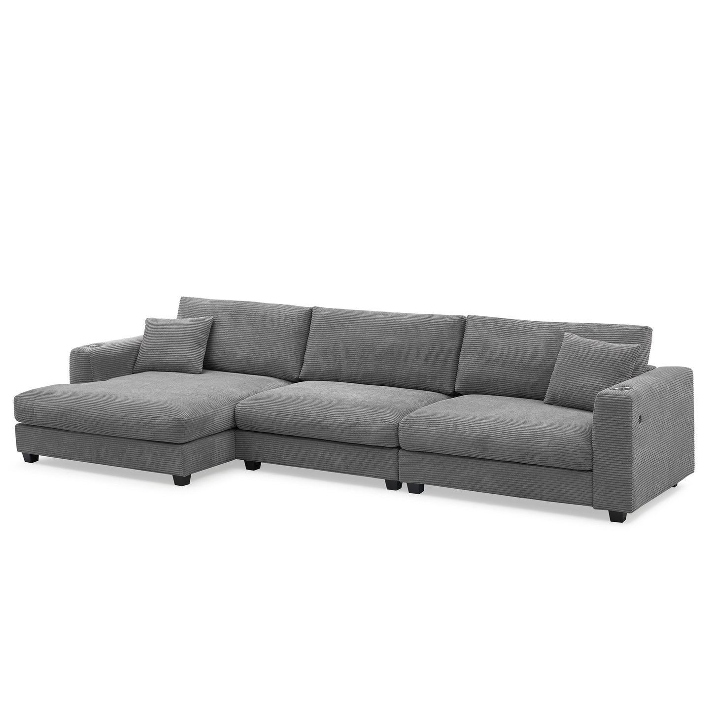 [VIDEO provided][New]134*54"Oversized Corduroy Sectional Sofa,L Shaped Cloud Couch with USB Charging Port,Cup Holder,Deep Seat Sofa Bed with 50" Chaise,Comfy Indoor Furniture for Living Room,3 Colors