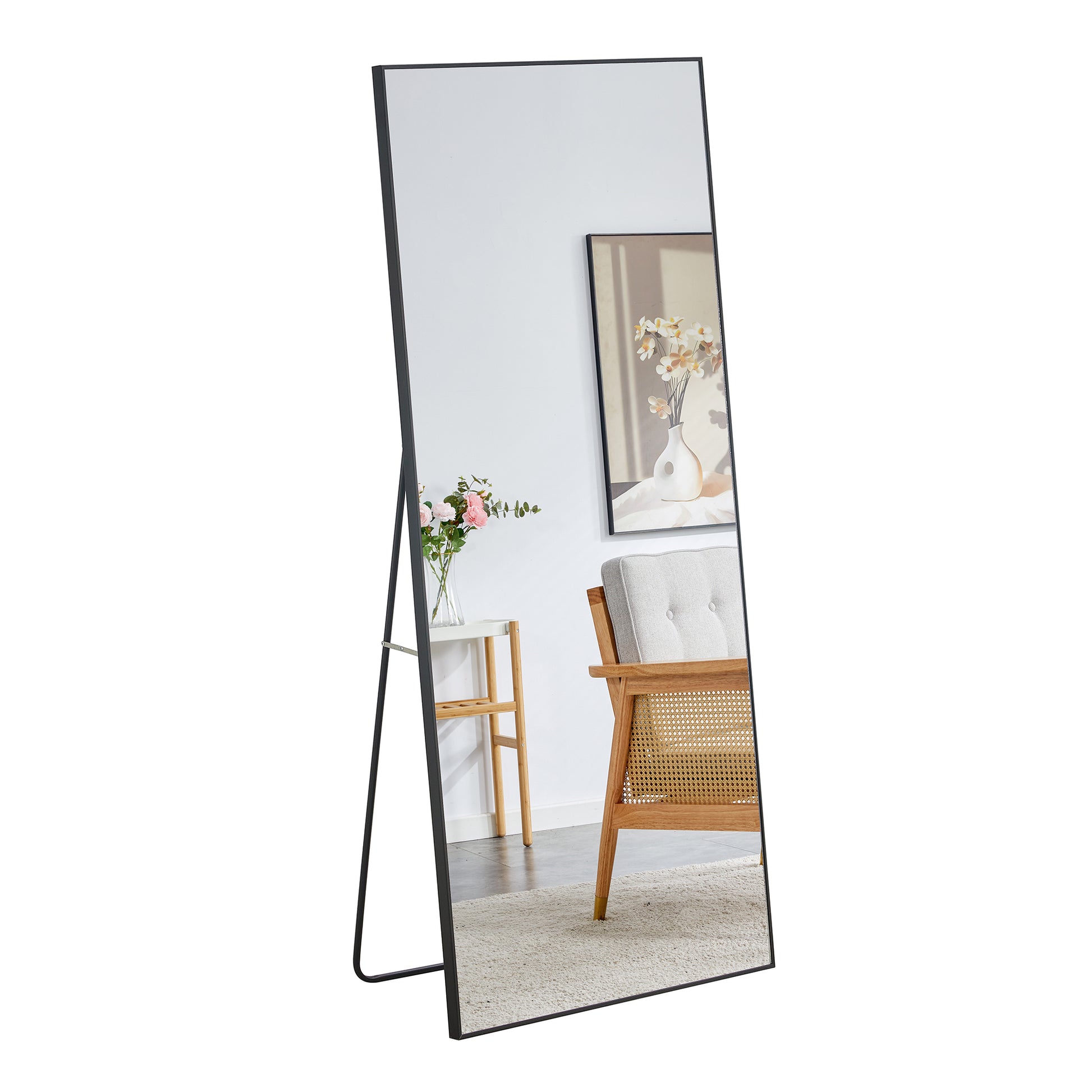 Fourth generation black solid wood frame full-length mirror, dressing mirror, bedroom porch, decorative mirror, clothing store, floor standing large mirror, wall mounted. 71 "* 31.4"