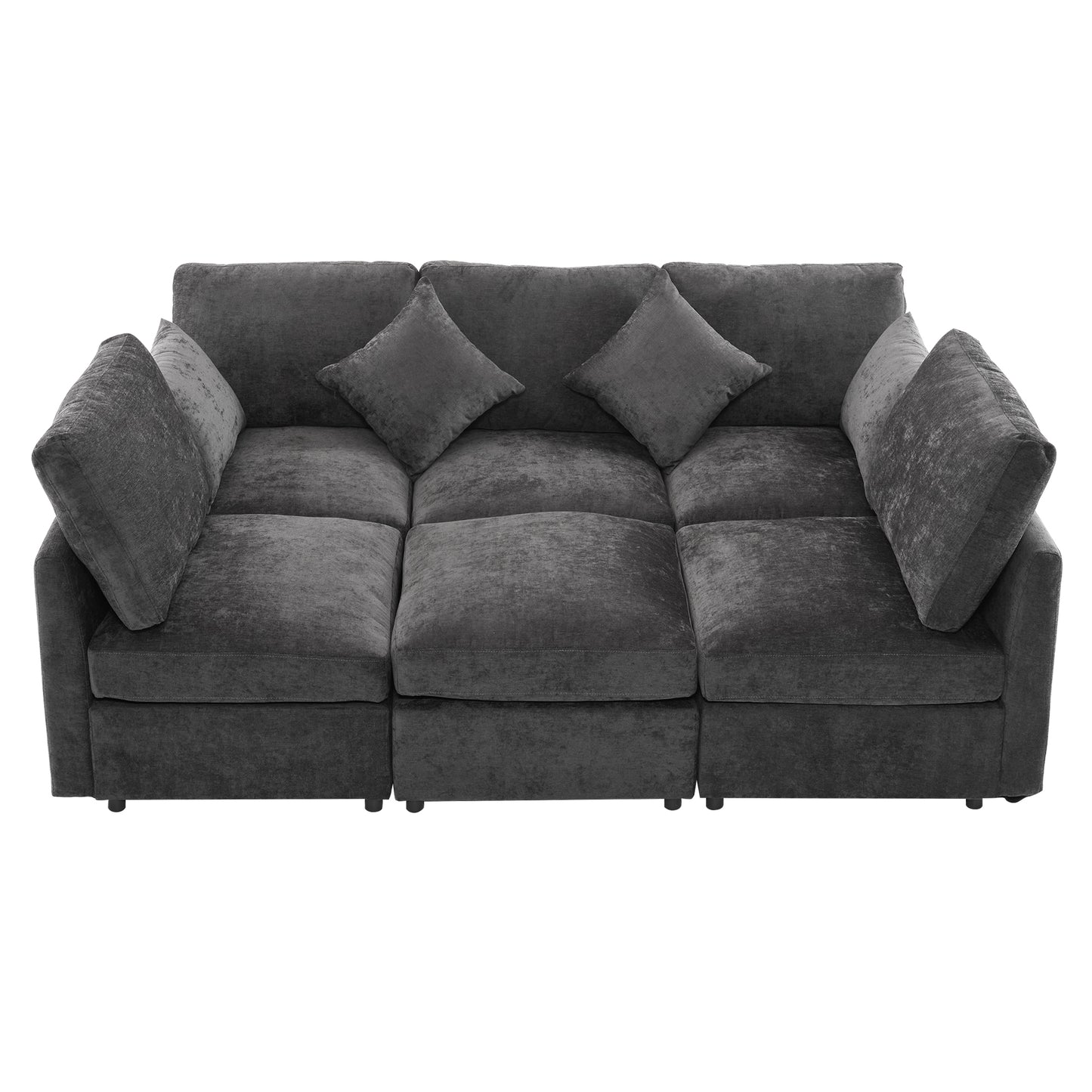 85.4" Sectional Sofa Modular Sofa U-shaped Sofa Couch Sofa Bed L-shaped Sofa with a Movable Ottoman and Two USB Ports for Living Room, Black