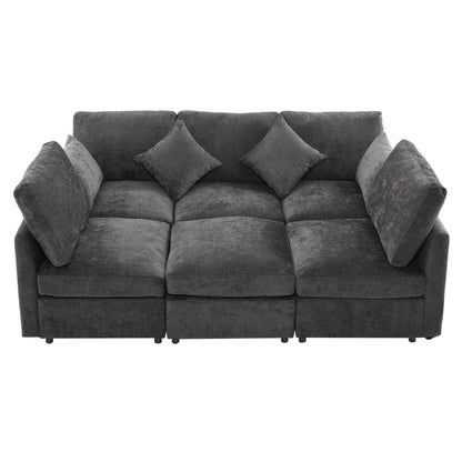 85.4" Sectional Sofa Modular Sofa U-shaped Sofa Couch Sofa Bed L-shaped Sofa with a Movable Ottoman and Two USB Ports for Living Room, Black