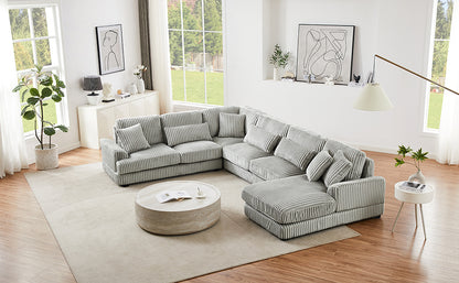 129" Oversized Sectional Sofa U-shaped Sofa Couch Modern Sofa Upholstered in Soft Corduroy with a Chaise Lounge for Living Room, Grey