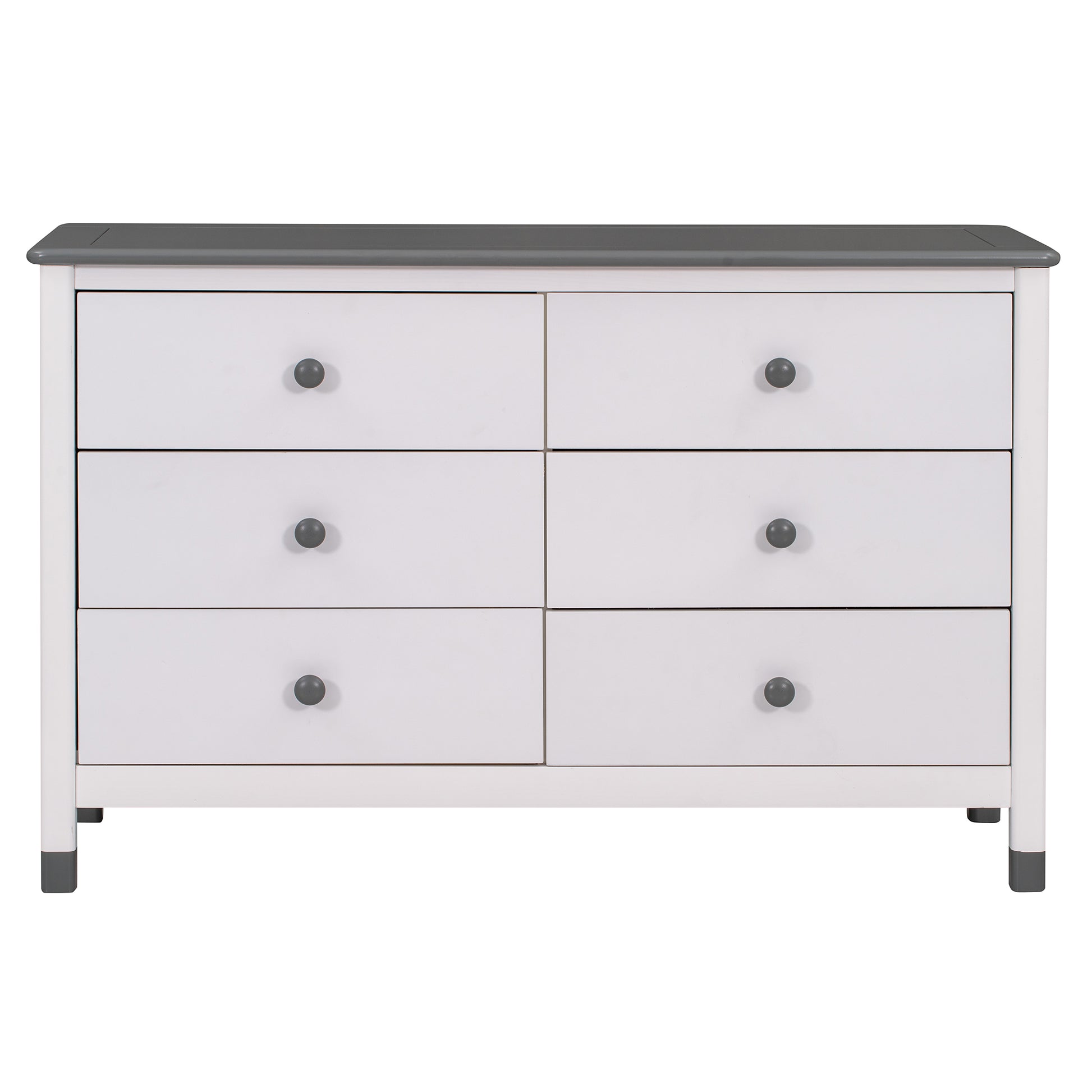 Wooden Storage Dresser with 6 Drawers,Storage Cabinet for kids Bedroom,White+Gray