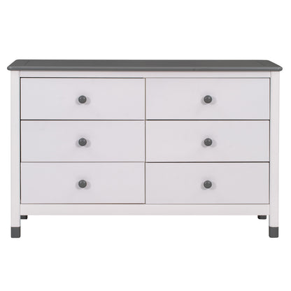 Wooden Storage Dresser with 6 Drawers,Storage Cabinet for kids Bedroom,White+Gray