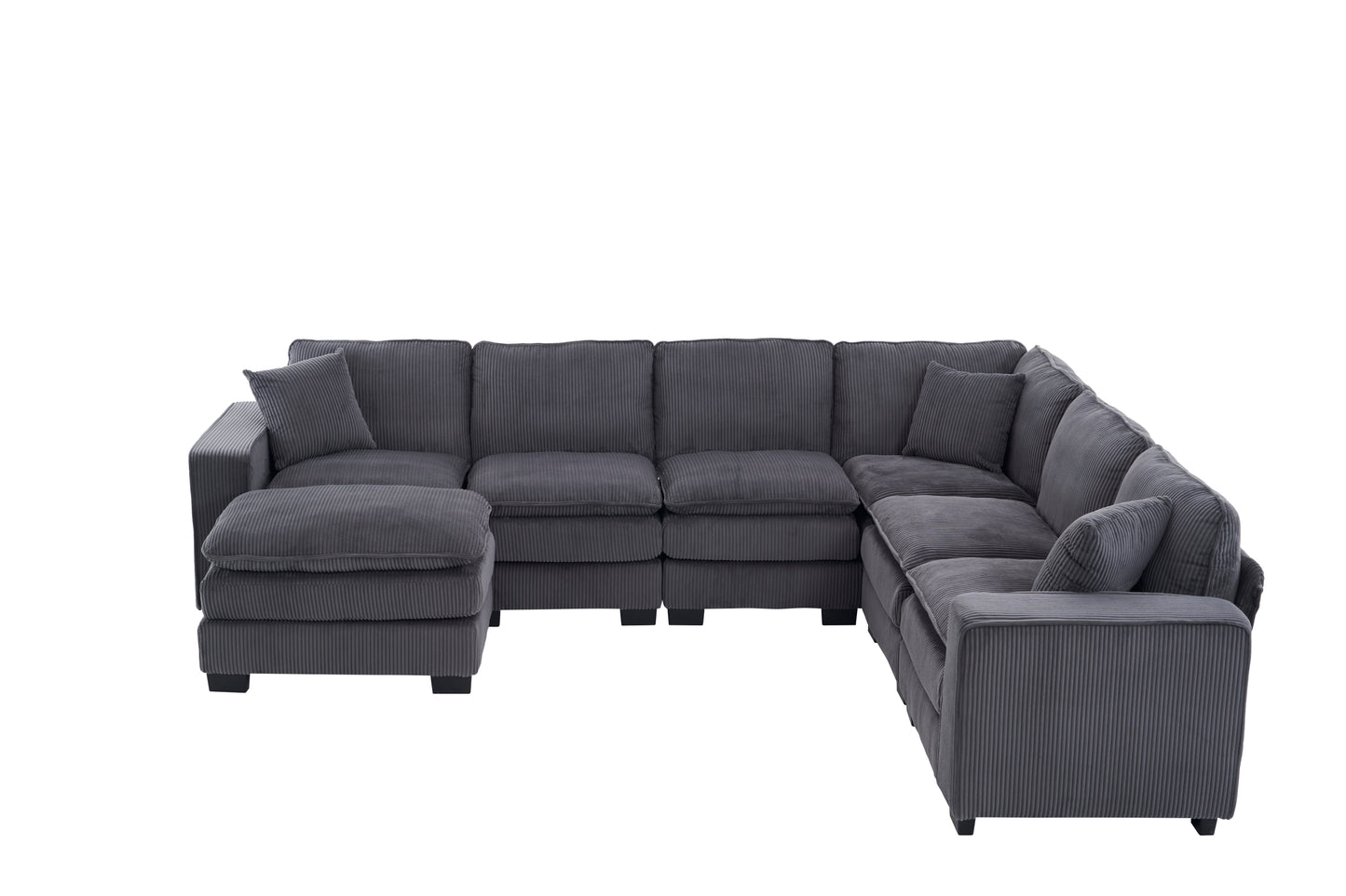 Modern U Shaped 6-seat Sectional Sofa Couch with one Ottoman and three toss pillows ,Modular Sofa for Living Room,Corduroy sofa