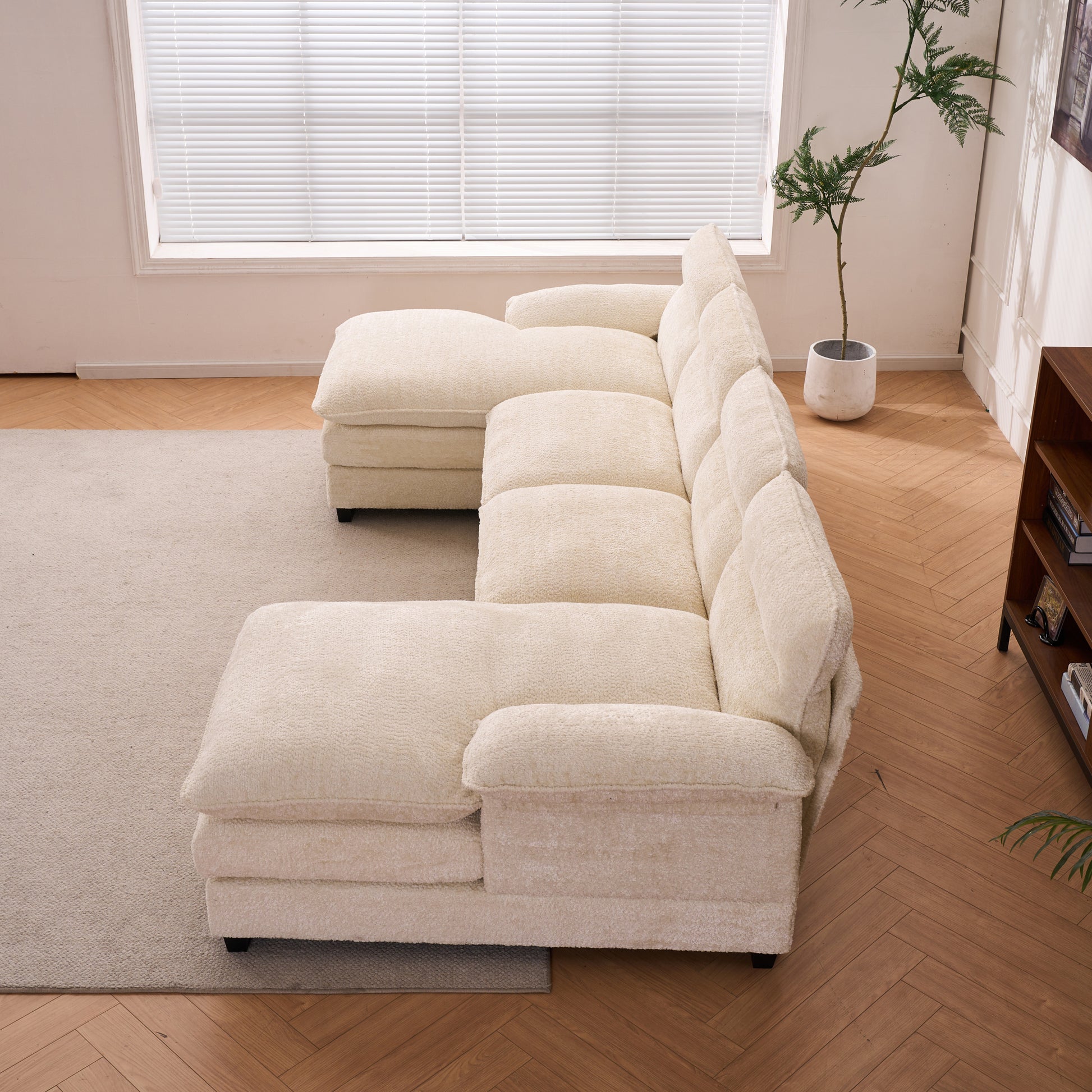 U-shaped profile sofa, including two single seats and two chaise, modular sofa, Chenille sofa,White