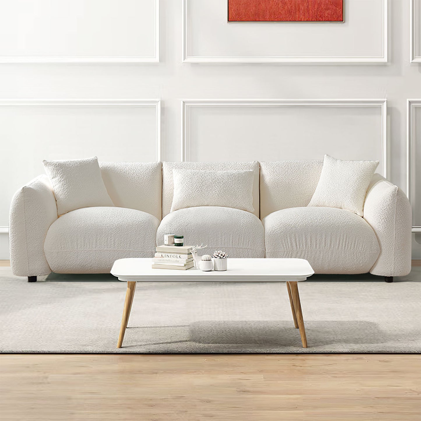 Mid Century Modern Couch 3-Seater Sofa for Livingroom, Beige