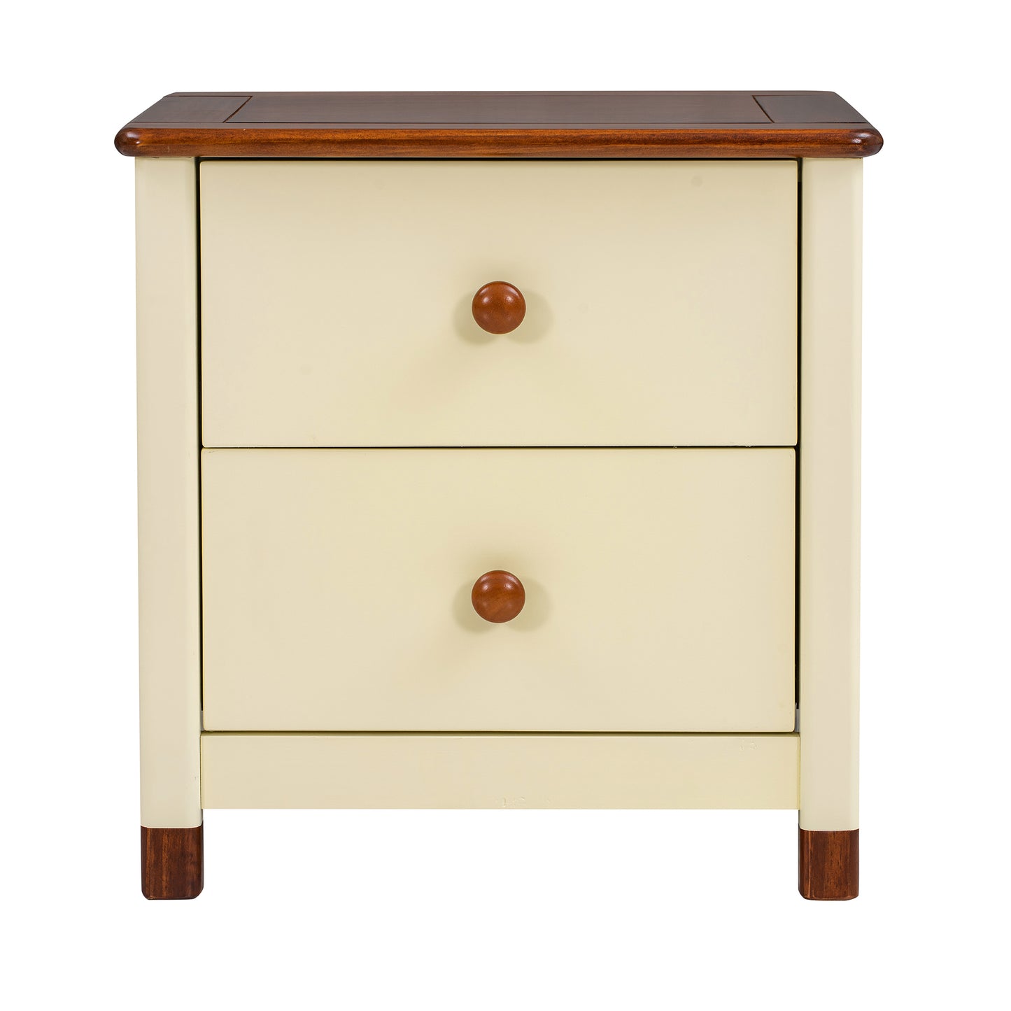 Wooden Nightstand with Two Drawers for Kids,End Table for Bedroom,Cream+Walnut