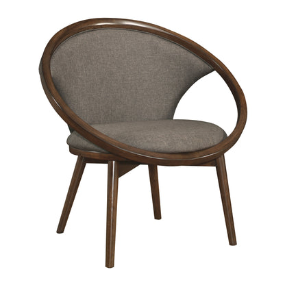 Mid-Century Design Solid Rubberwood Unique Accent Chair 1pc Brown Fabric Upholstered Modern Home Furniture Walnut Finish Frame