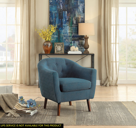 Blue Fabric Upholstered Accent Chair 1pc Espresso Finish Legs Button Tufted Solid Wood Furniture Living Room Chair