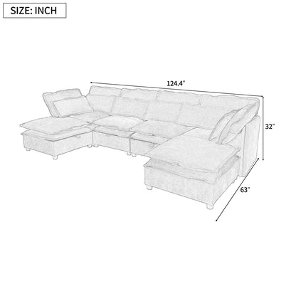 U_Style Double-Layer Cushion Modern Large U-Shaped Modular Sofa, Freely Combinable 6-Seater with Storage Function, Convertible to Sofa Bed, Perfect for Living Rooms, Offices, and Apartments