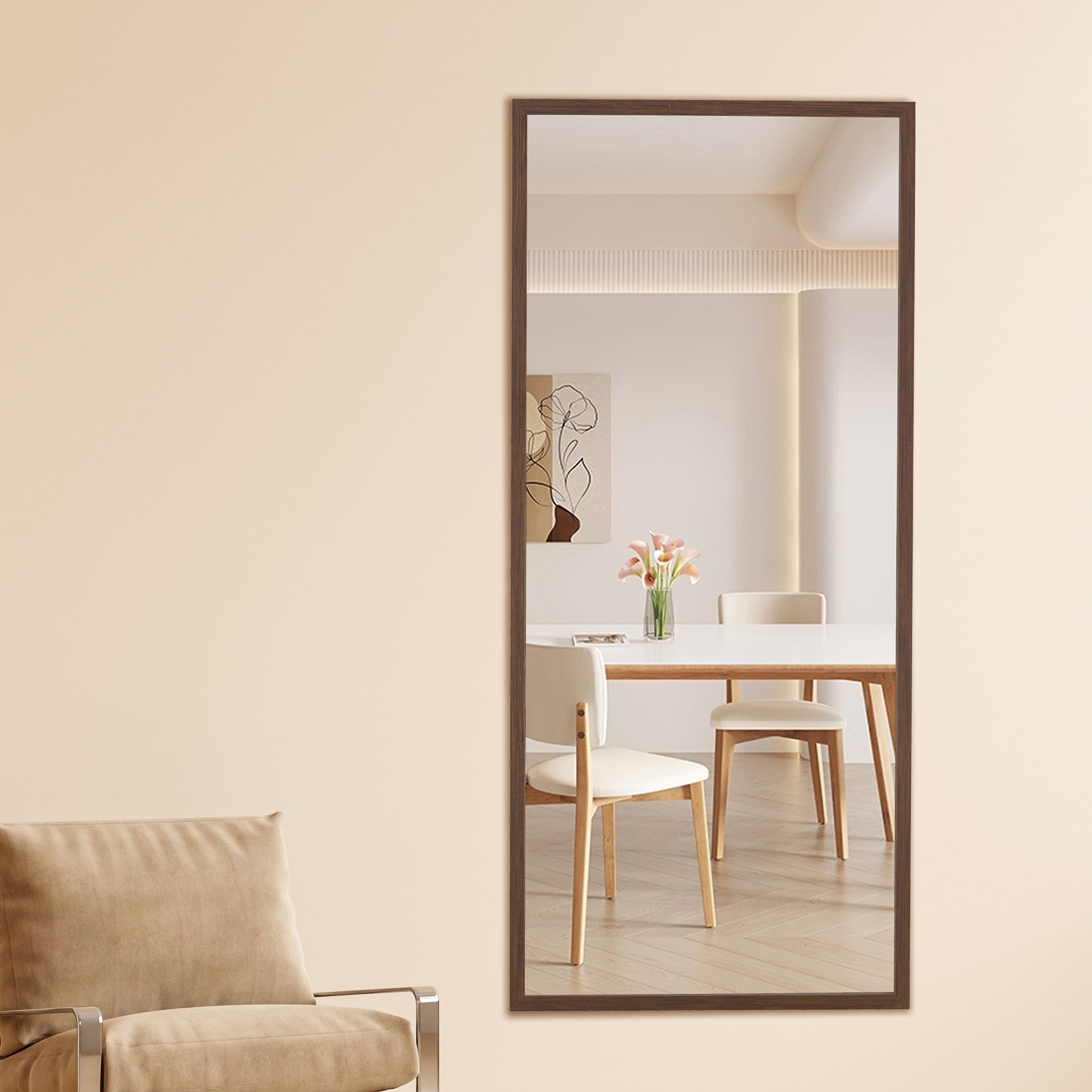 Fourth generation solid wood frame full-length mirror, dressing mirror, bedroom porch, decorative mirror, clothing store, floor standing large mirror, wall mounted. 71 "* 31.5"