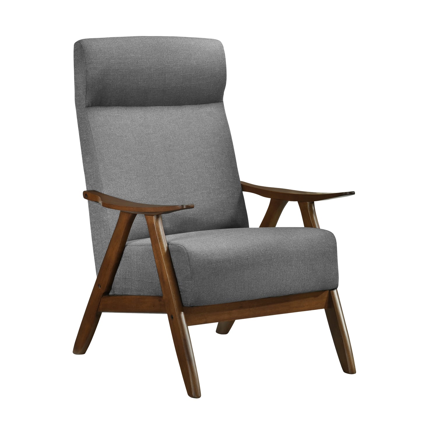 Modern Accent Chair 1pc Gray High-Back Chair Cushion Seat and Back Walnut Finish Solid Wood Living Room Furniture