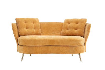 Polyester fiber Loveseat Sofa Upholstered Couch with Golden Metal Legs Club Two-Seat Sofa for Living Reading Room Bedroom Apartment Small Space Dorm,Yellow.