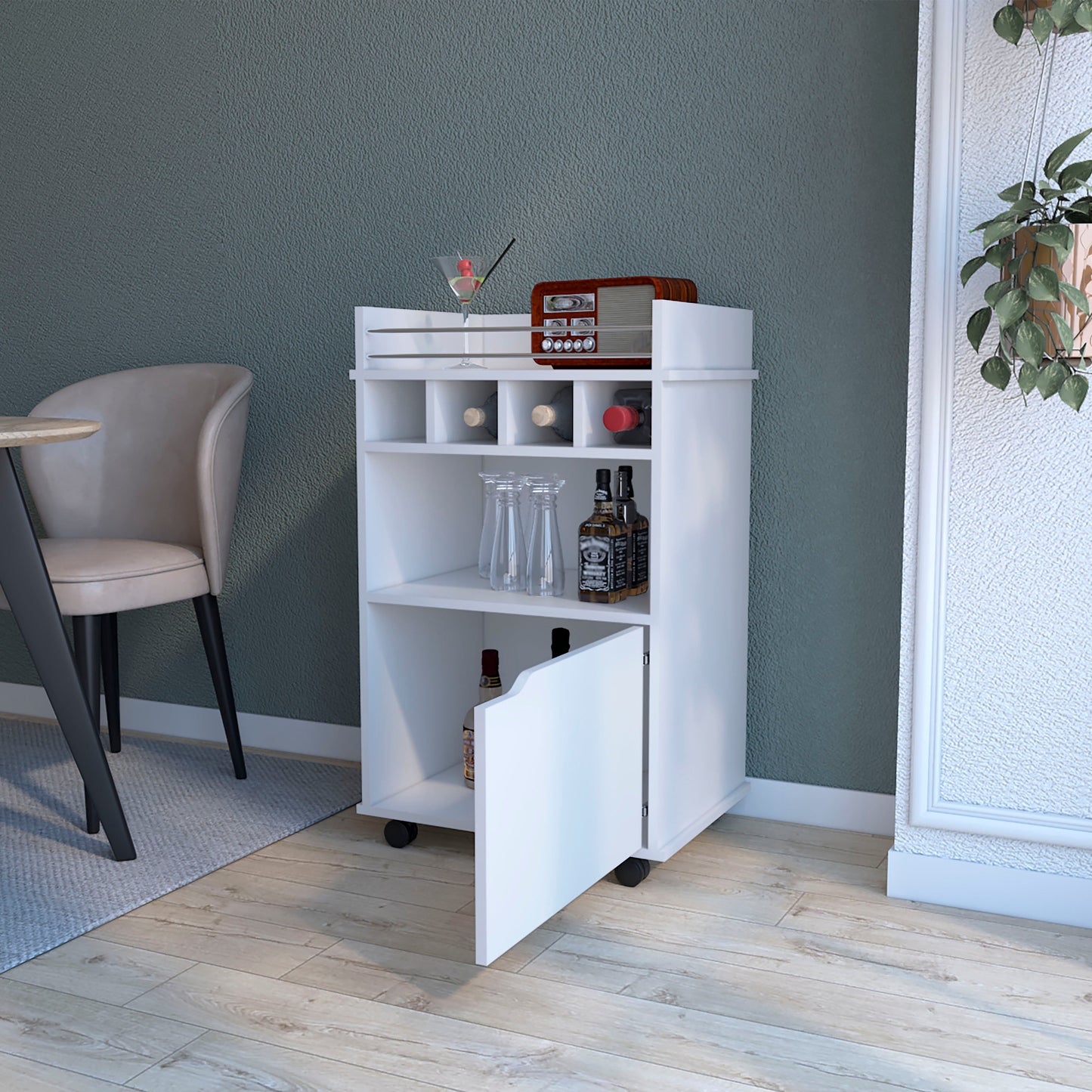 Hannah White 1-Door Bar Cart