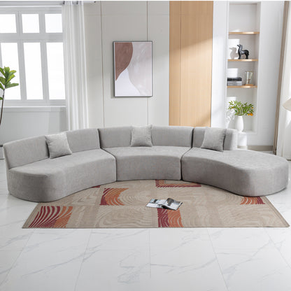 136.6" Stylish Curved sofa Sectional Sofa Chenille Fabric Sofa Couch with Three Throw Pillows for Living Room, Grey