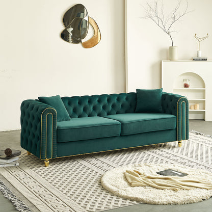 86'' W Luxury Modern Tufted Sofa with 2pcs of toss pillows for Living Room ,Bedroom,Green Color