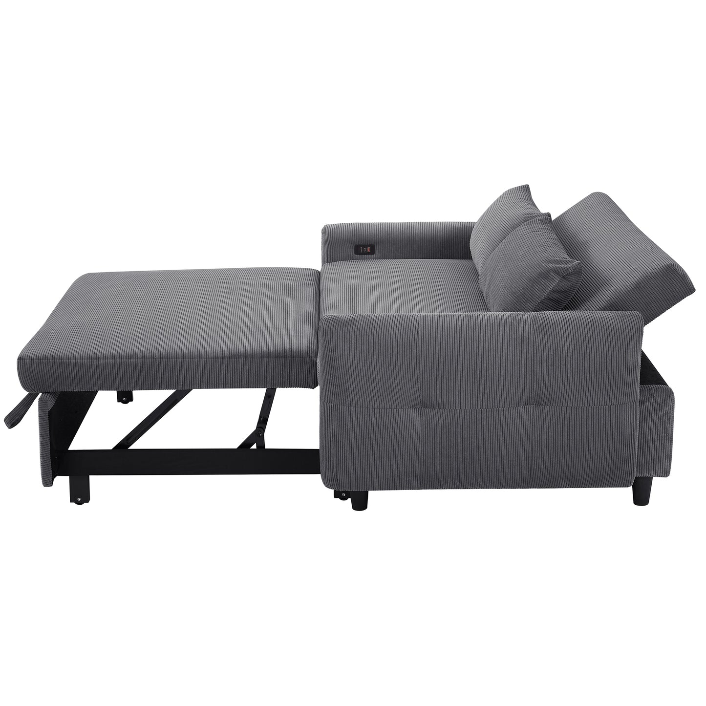 57.48" Pull-out Sofa Bed Convertible Couch 2 Seat Loveseat Sofa Modern Sleeper Sofa with Two Throw Pillows and USB Ports for Living Room, Dark Grey