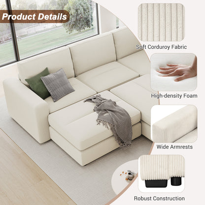 121.3" Sectional Couch Sofa Bed Modular Sofa with Two Movable Ottomans for Living Room (Old SKU:N719S001640A), Beige