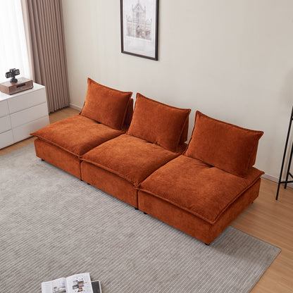 Mid-Century Modern 3-Seater Sofa Couch for Living Room - Modular Sectional Armless Sofa, Ultra-Soft Chenille Fabric, Sturdy Frame, Comfortable and Stylish Furniture