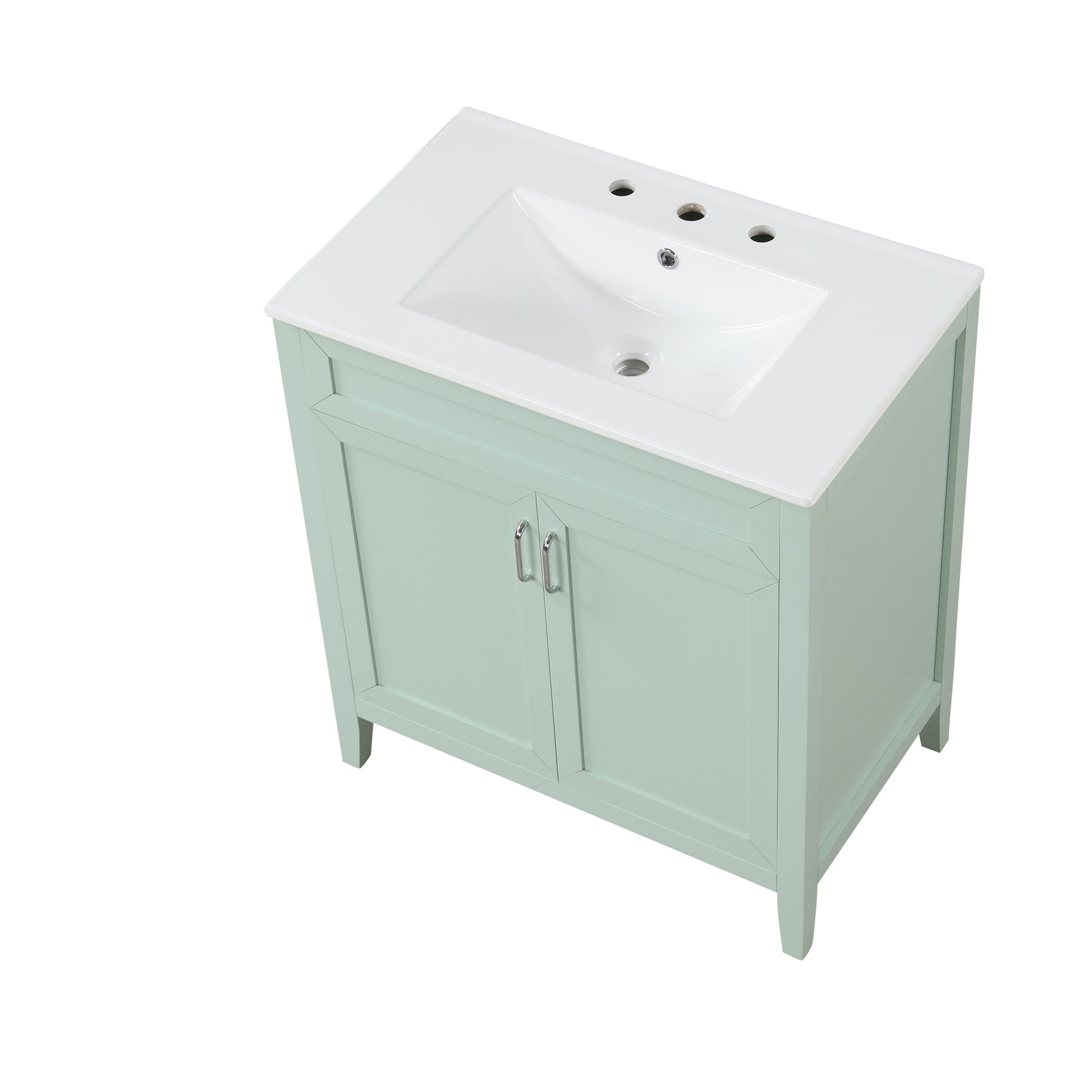 30" Bathroom Vanity with Sink, Multi-functional Bathroom Cabinet with Doors and Drawers, Solid Frame and MDF Board, Green