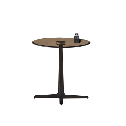 End Table  Glass Top Side/End Drink Table - Tall Modern Round Accent Metal Nightstand Furniture for Living Room, Dorm, Home Office, and Bedroom - 19.69" Round - brown blass/Matte Black