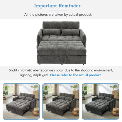 52.8" Loveseat Sofa Pull-out Sofa Bed Tufted Sleeper Sofa with an Adjustable Backrest, Three USB Ports and Two Lumbar Pillows for Living Room, Grey