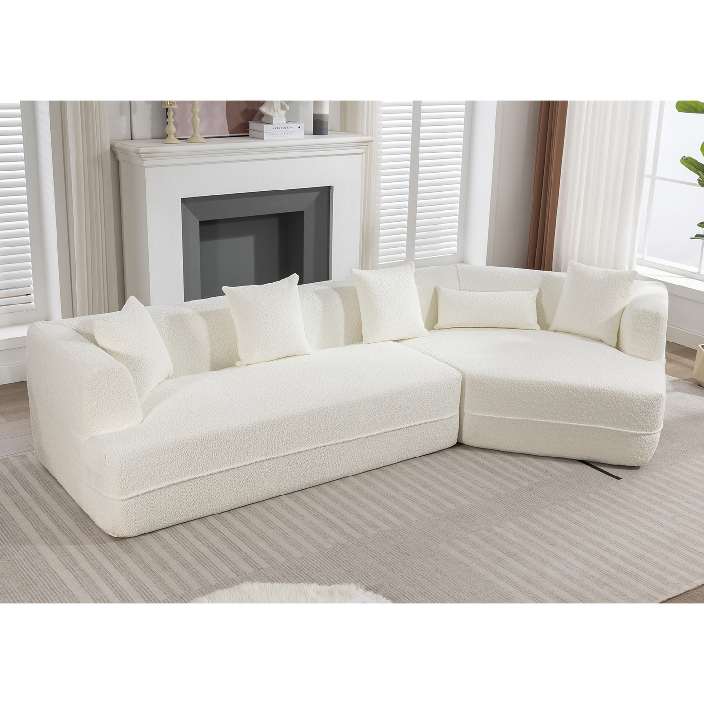 [VIDEO PROVIDED][ New And Upgraded Extended Edition]Modular sofa , modern minimalist style sofa,  upholstered ,  free combination, round fiber fabric, anti-wrinkle fabric,Dimension exten, creamy-white