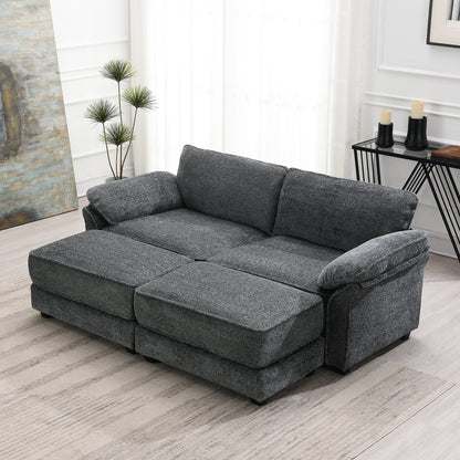 Free Combination Modular Convertible Sectional Sofa Bed Set, 4 Seat Upholstered Sleeper Corner Couch, Deep-Seat Loveseat with Ottoman for Living Room, Office, Apartment,2 Colors