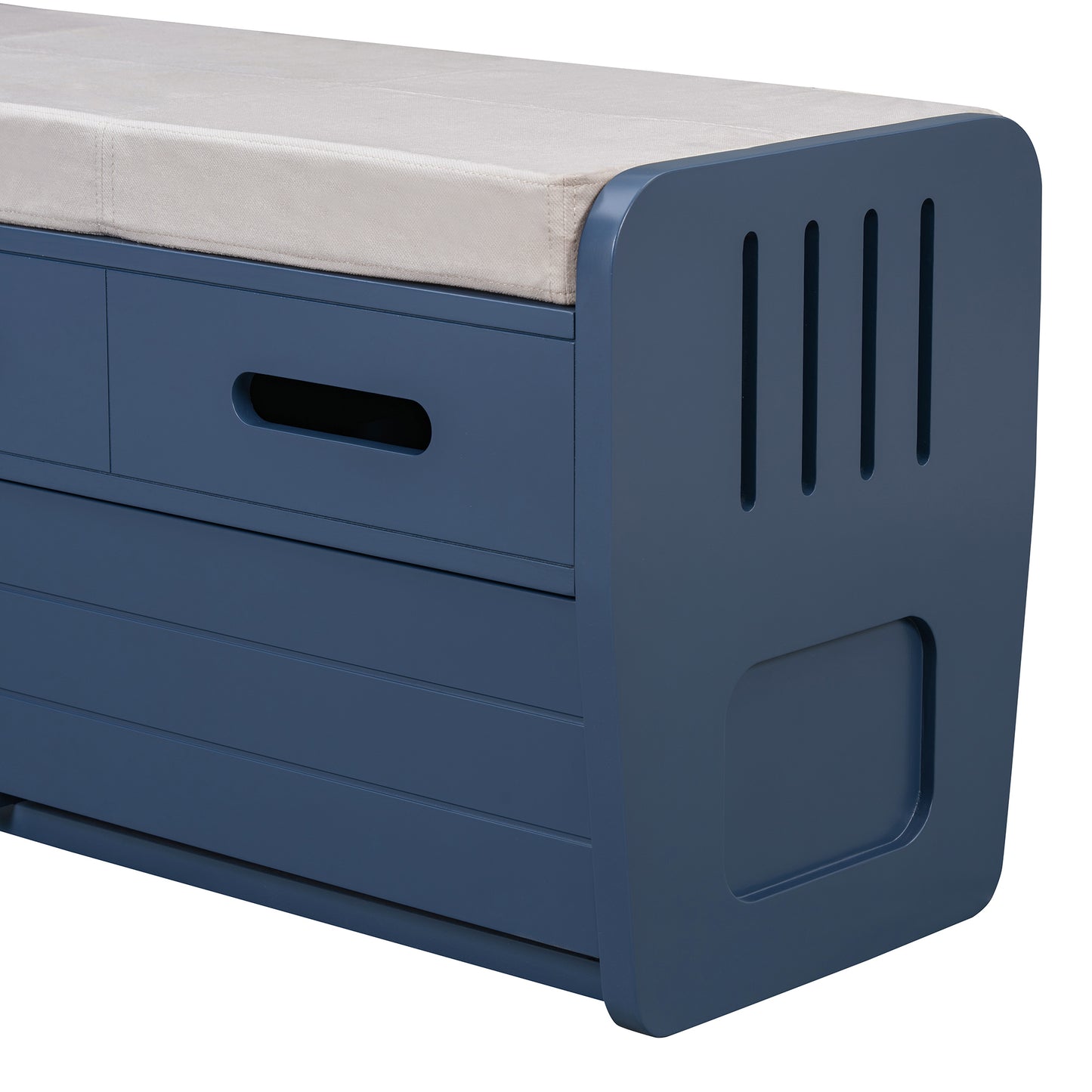 TREXM Rustic Storage Bench with 2 Drawers, Hidden Storage Space, and 3 False Drawers at the Top, Shoe Bench for Living Room, Entryway (Navy)